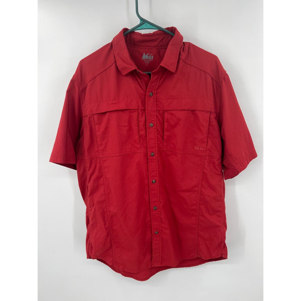 REI Men's red short sleeve button front shirt quick dry size large - Picture 1 of 6